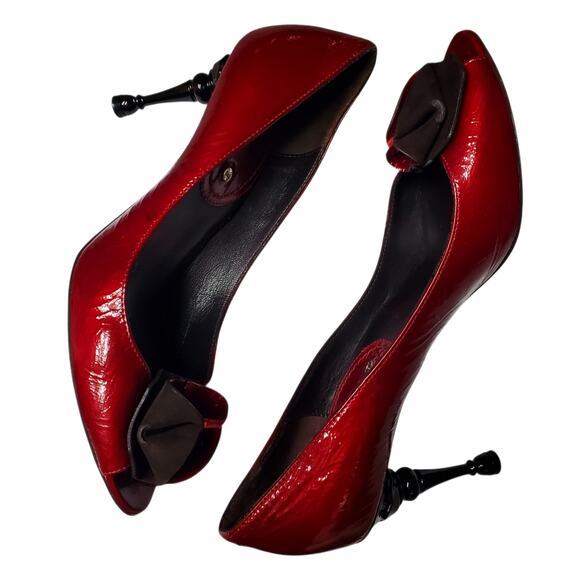 Celine Vampy Pumps Goth Pin-Up Red Patent Leather Black Carved Heel - 36.5 IT - Picture 11 of 11